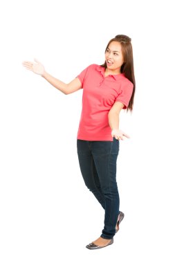 Bir şey Asyalı kadın sunulması gösterilen tam