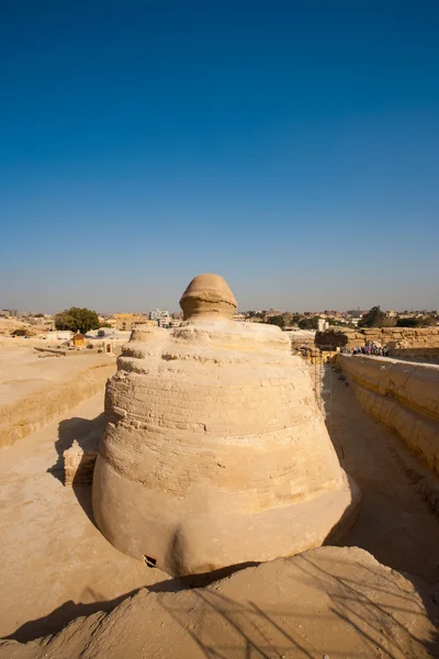 Μεγάλες πυραμίδες Γκίζας Σφίγγα πίσω προοπτική Κάιρο — Φωτογραφία Αρχείου