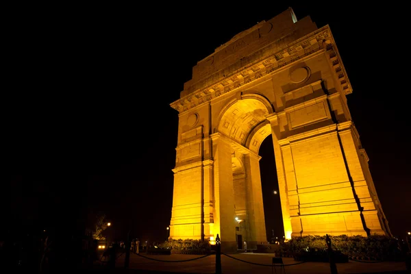 Lighted India Gate Memorial Night Moon Horizontal — Stock Photo, Image