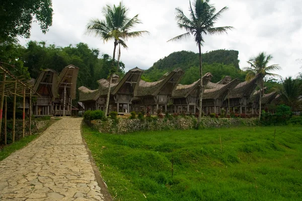 Fileira de Casas de Barco Tana Toraja Preserved Village — Fotografia de Stock