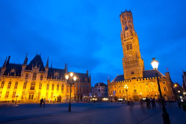 Grote Markt Courthouse Belfry Brugge Twilight — ストック写真