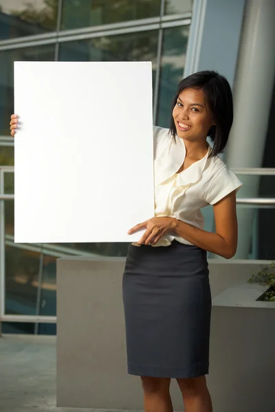 Asian Business Woman Blank Sign Side Copy Space Royalty Free Stock Images