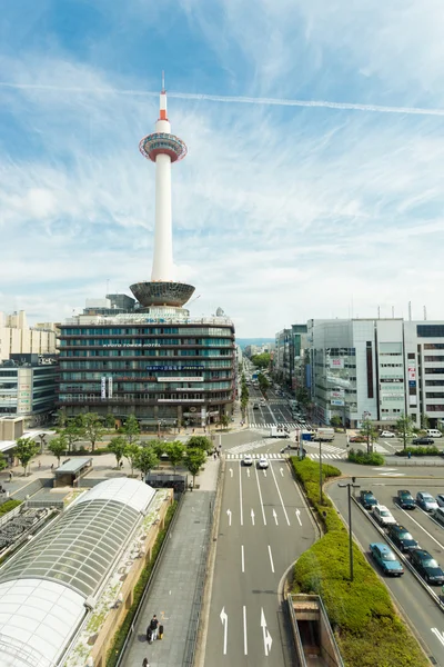 Kyoto Tower Streets Front Of JR Station Sunny — Stock Photo, Image