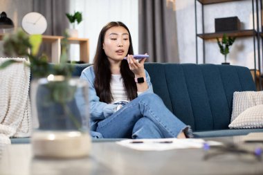 Akıllı telefondan görüntülü konuşma yapan Asyalı kadın.