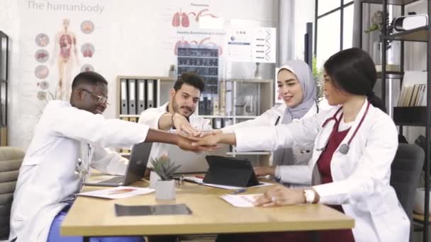 Equipe de divers spécialistes médicaux coopérant au bureau — Video