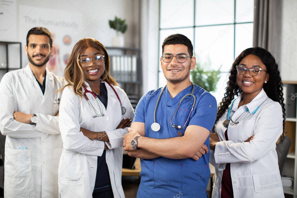 beautiful medical nurse and colleagues in hospital