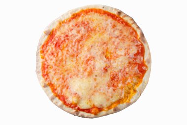 Beyaz arka planda pizza görünüyor. Lezzetli ev yapımı pizza manzarası.