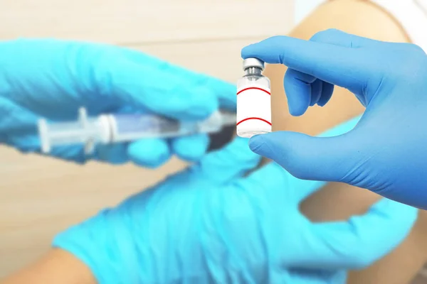 Injekciós Üveg Vakcina Fejlesztését Covid Koronavírus Vakcina Létrehozását Valamint Beteg — Stock Fotó