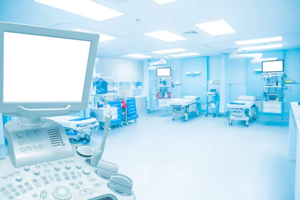 Surface Blur View Ultrasound Machine Monitor Lcd Bed Empty Emergency — Stock Photo, Image