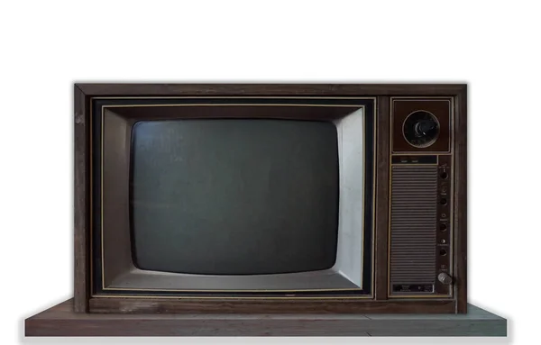 经典复古风格木桌上的老式电视机 隔离背景上的旧电视机 — 图库照片