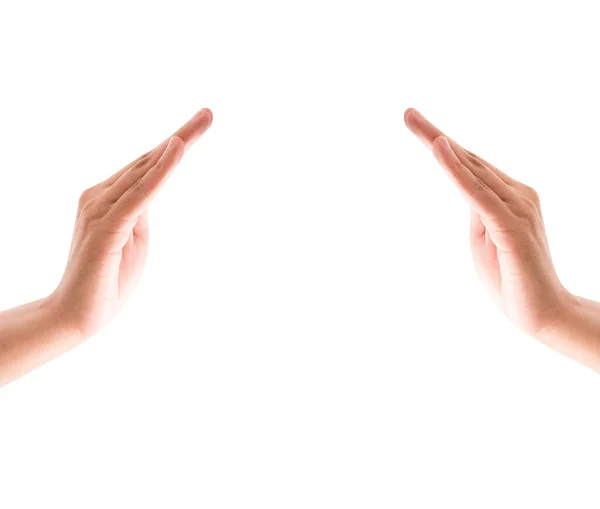 Close Beide Handen Witte Achtergrond Vrouw Handen Met Een Bescherming — Stockfoto