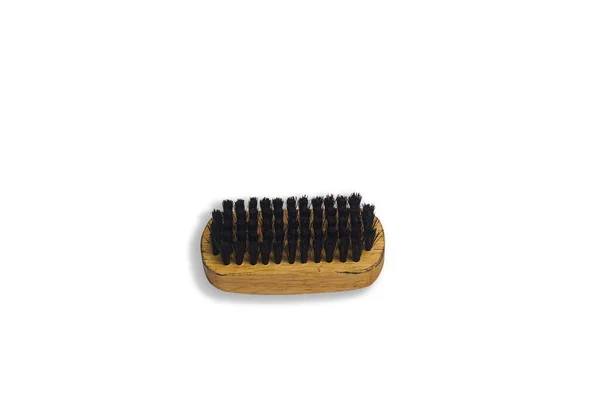 Clothes Brush Brown Wooden Handle Brush Footwear White Backgroun — Stock Photo, Image