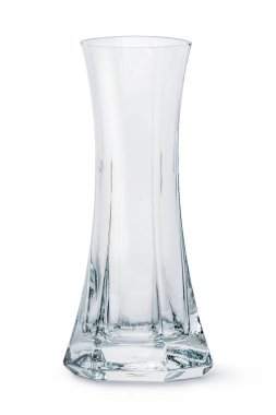 Boş cam vazo beyaz arkaplanda izole edilmiş.