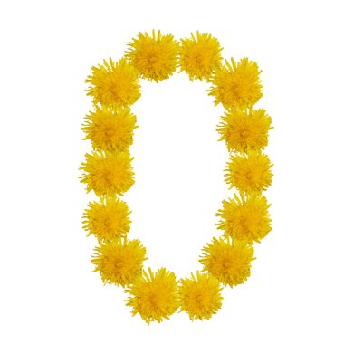 Number zero of flowers, figures from dandelions, is isolated