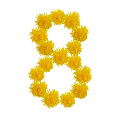 Number eight of flowers, figures from dandelions, is isolated