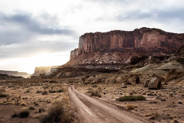 Two Track Dirt Road Heading Sunset Canyonlands National Park Utah — Stock Photo, Image