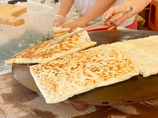 Proses Memasak Gzleme Turkish Street Food Gzleme — Stok Foto