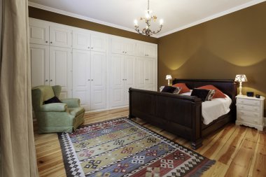 Vintage yatak odası ahşap zemin ile