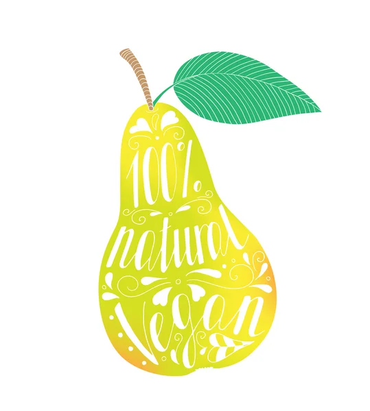 Pear with the phrase natural vegan. — Stock Vector