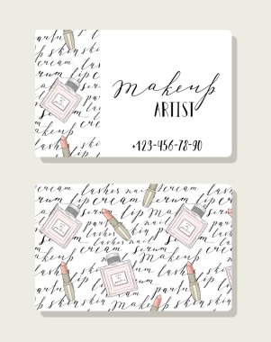 Kartvizit için güzellik, kozmetik hakkında desen tanımlamaları ile makyaj sanatçısı.