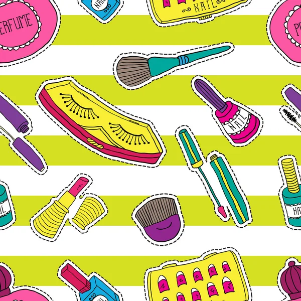 Elle çizilmiş moda kozmetik desen. Çizgi film çizgi roman tarzı güzellik ve makyaj etiketleri.