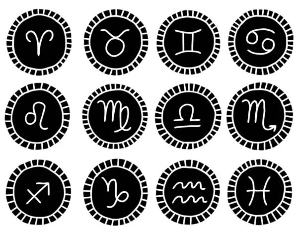 Set of zodiac signs icons. Vector doodle illustration. — Stock Vector