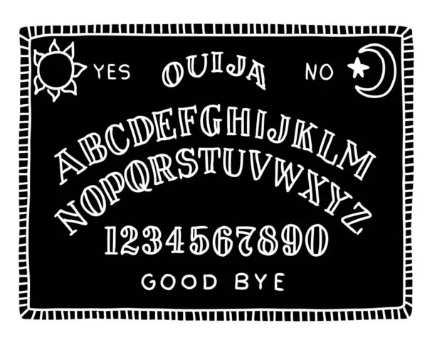Handzeichnen schwarzes Ouija-Brett mit Mond und Sonne. — Stockvektor