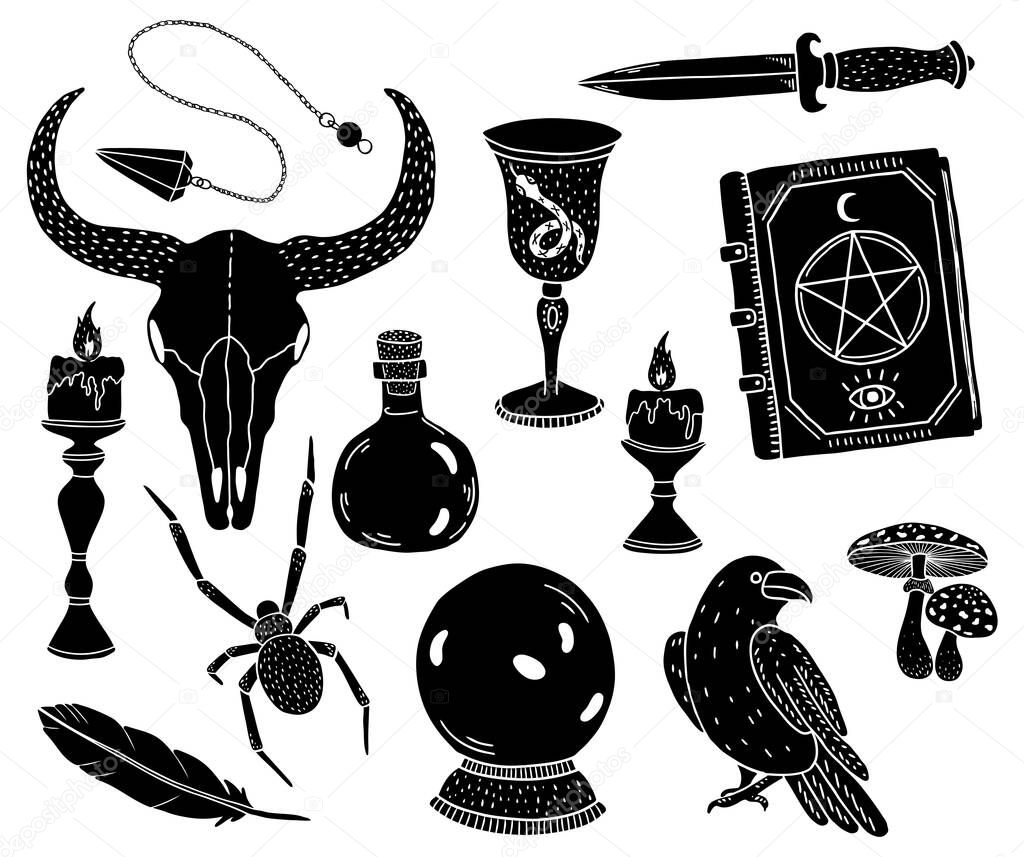 A set of magical and mystical symbols. Occult and esoteric subjects.