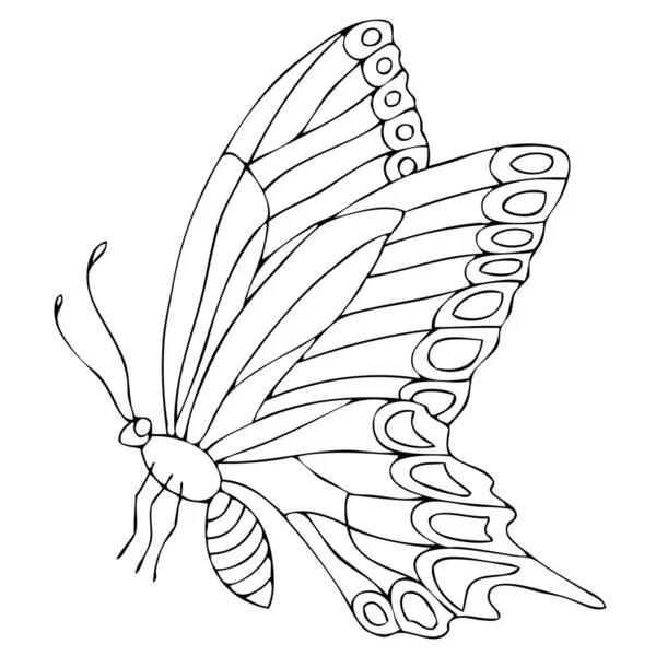Farfalla isolata in bianco e nero su sfondo bianco. Illustrazione vettoriale. — Vettoriale Stock