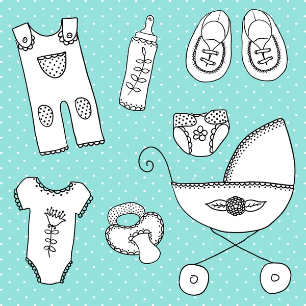 Éléments mignons pour la carte d'arrivée bébé — Image vectorielle