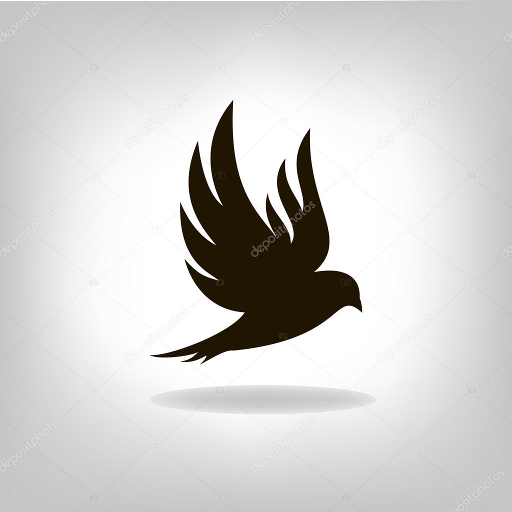 Black bird isolated with outstretched wings, logo