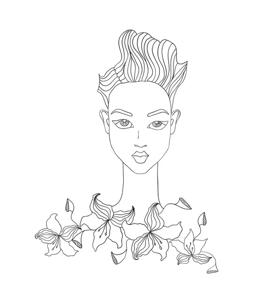 Ilustração do rosto feminino com flores — Vetor de Stock