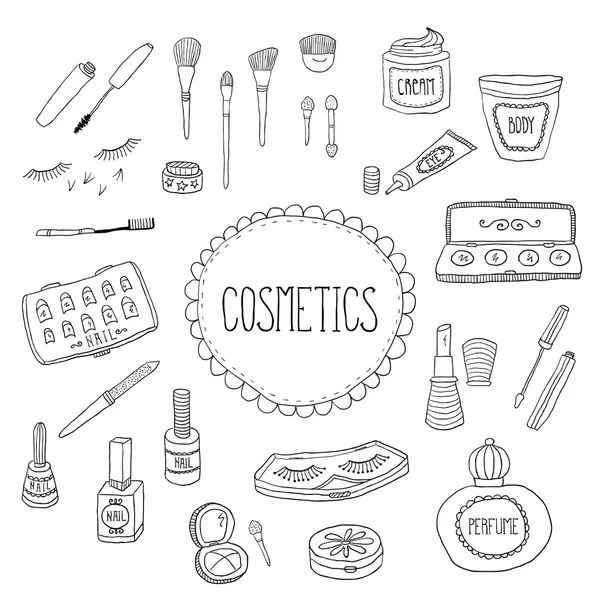 Skönhet och kosmetika ikoner doodles — Stock vektor
