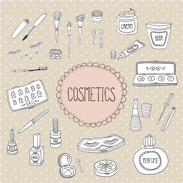 Beleza e cosméticos ícones doodles — Vetor de Stock