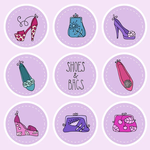Mode collectie dames zakken en schoenen. — Stockvector