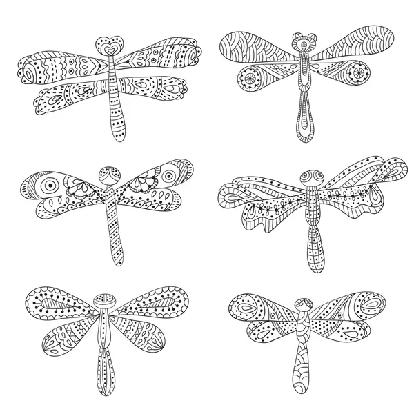 Dragonflies, abstract silhouettes on white background. — Stock Vector