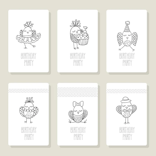 Set de cartes avec des oiseaux mignons dans différentes actions . — Image vectorielle