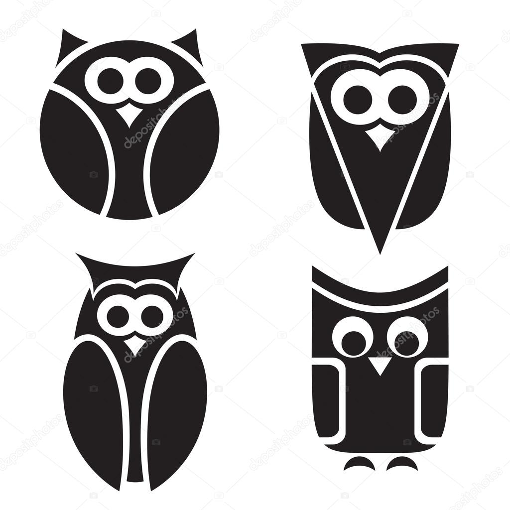 Stylized owls are isolated on white background