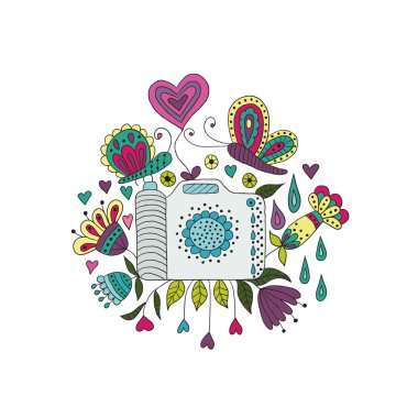 Bir fotoğraf makinesi el ile çizilmiş kroki