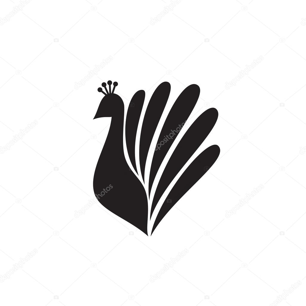 Stylized silhouette of a peacock on white background