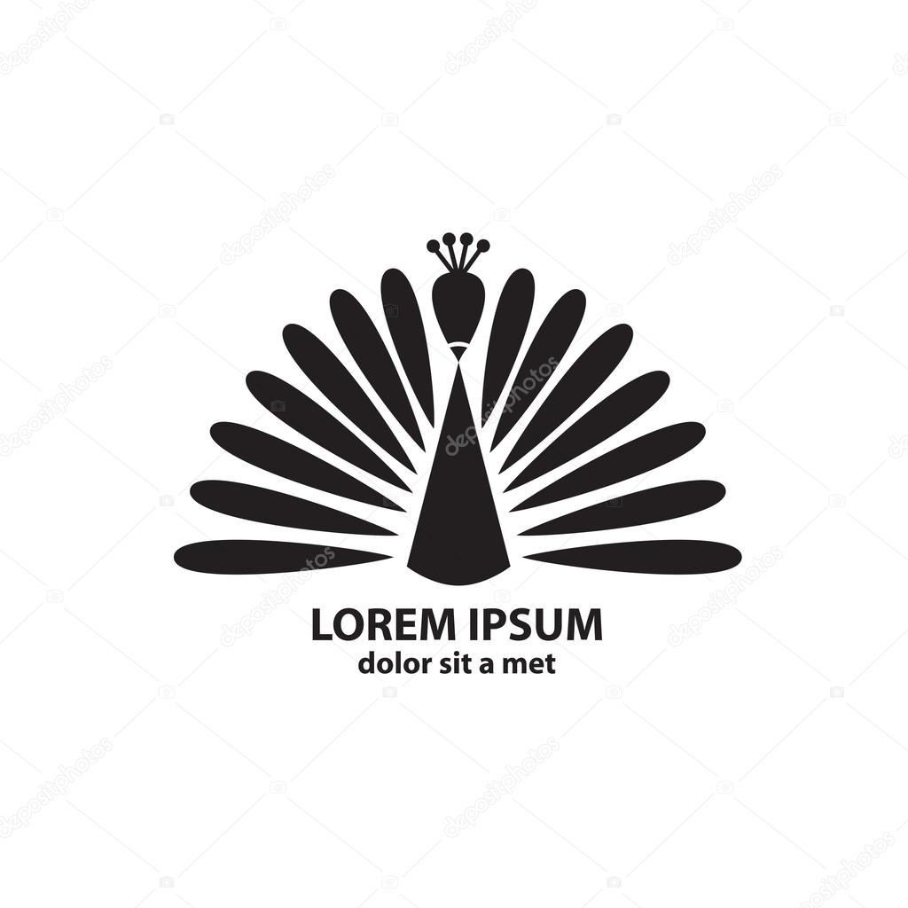 Stylized silhouette of a peacock on white background