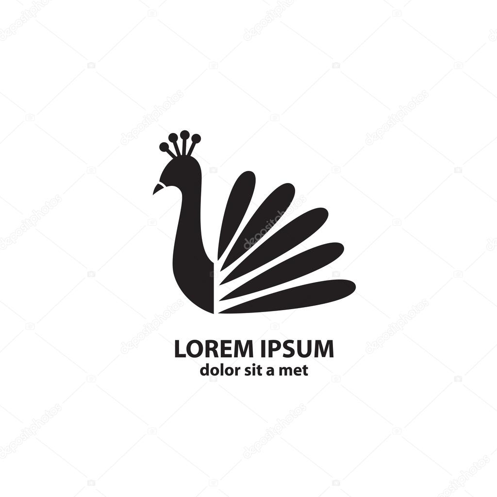 Stylized silhouette of a peacock on white background