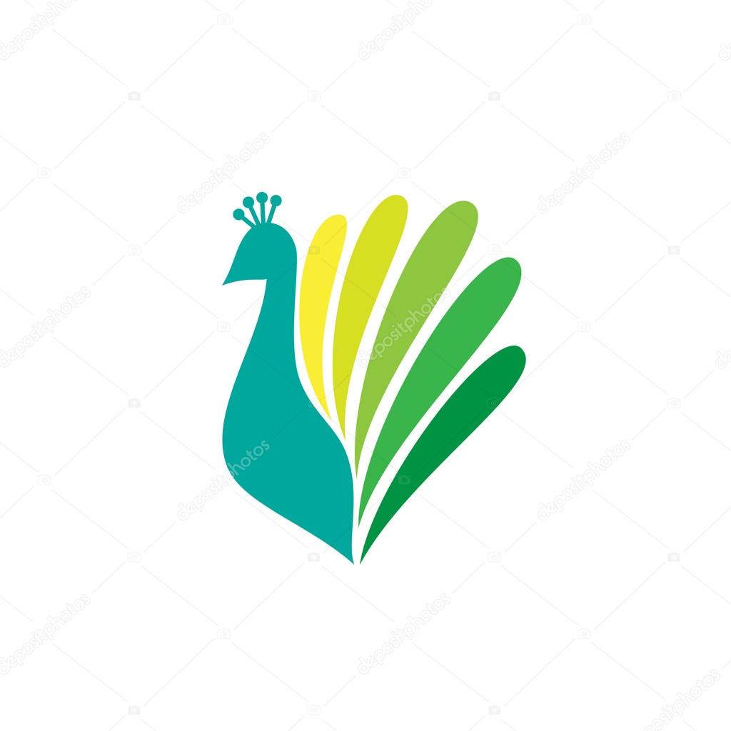 Colored stylized silhouette of a peacock on a white background