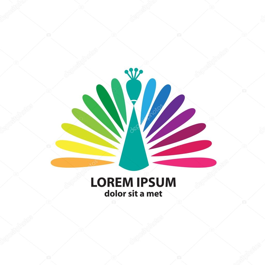 Colored stylized silhouette of a peacock on a white background