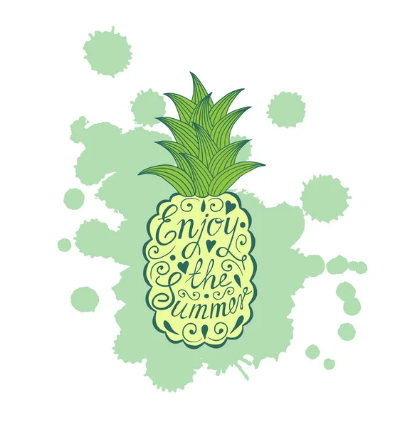 Ananas met motiverende inscriptie. Genieten van de zomer. — Stockvector