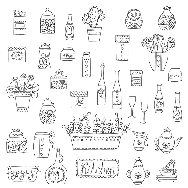 Set de cocina en vector. Elementos de diseño con estilo de cocina . — Vector de stock