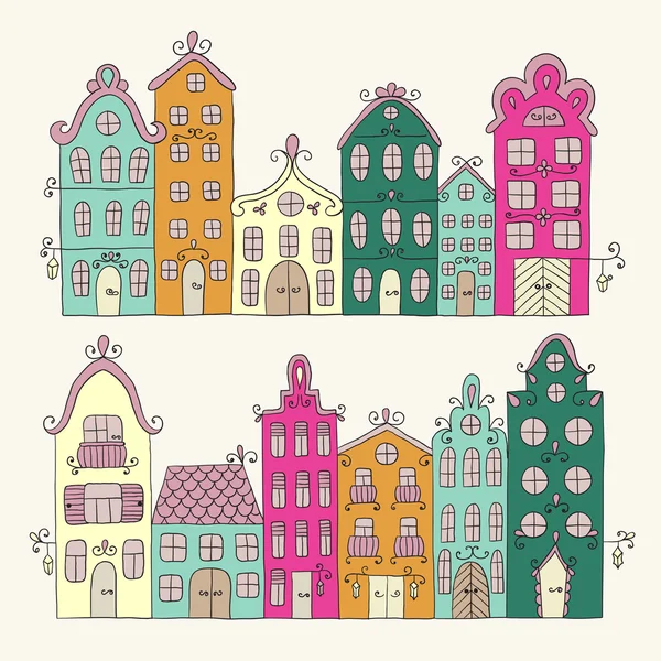Set of town building. City streets. — Stock Vector