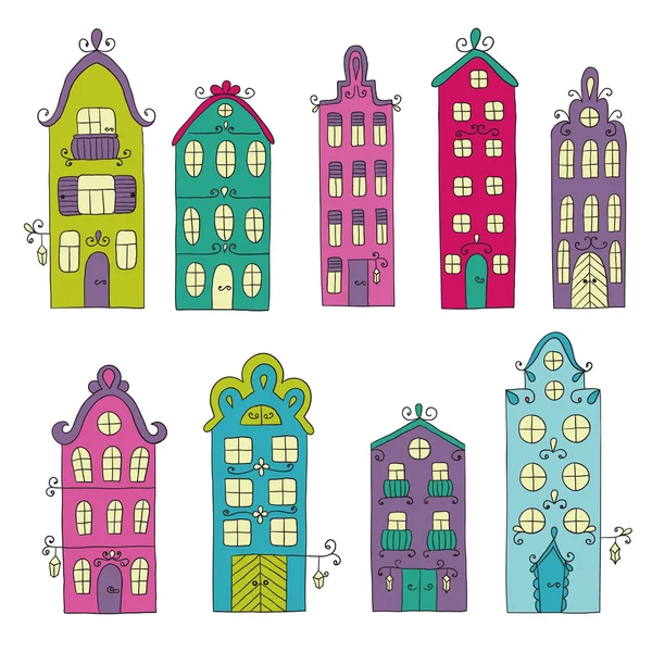 Set of town building. City streets. — Stock Vector