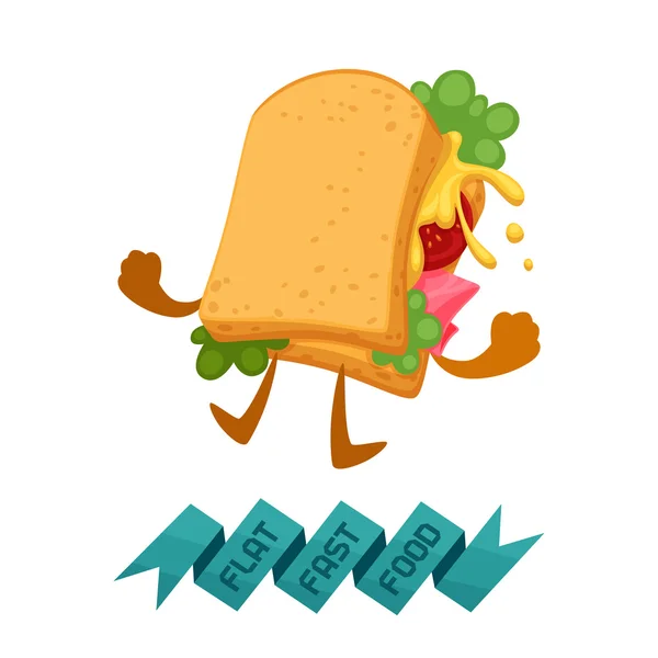 Platte fastfood sandwich — Stockvector