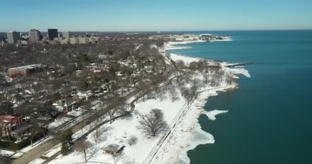 Linha Costeira Evanston Longo Lago Michigan Mostra Restos Uma Pressão — Vídeo de Stock